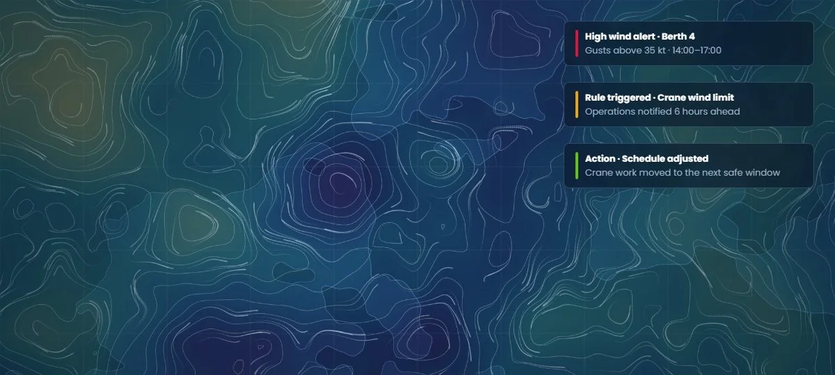 Weather map with operational alerts and the actions they trigger