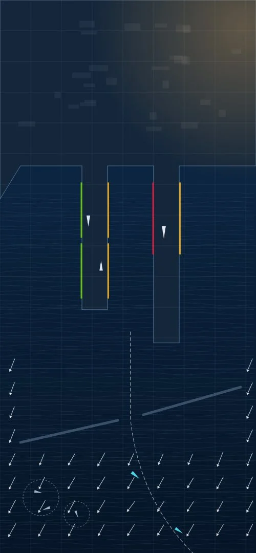 Port weather dashboard showing berth status, wind and visibility