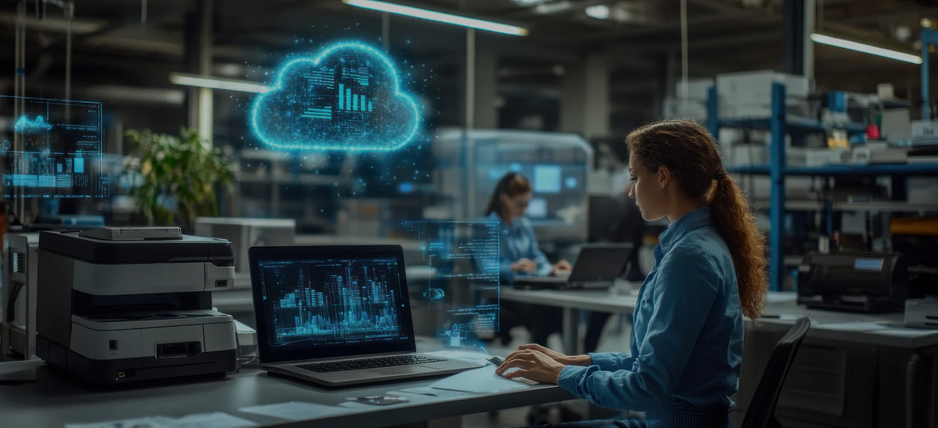 An office workspace with a computer displaying a graph showing growth, symbolizing success in search optimization services