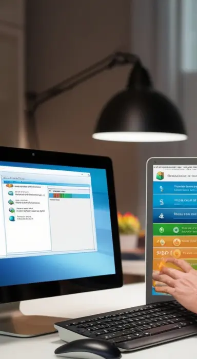 Illustration of connected folders with a colorful loop in the center, representing data or file linking.