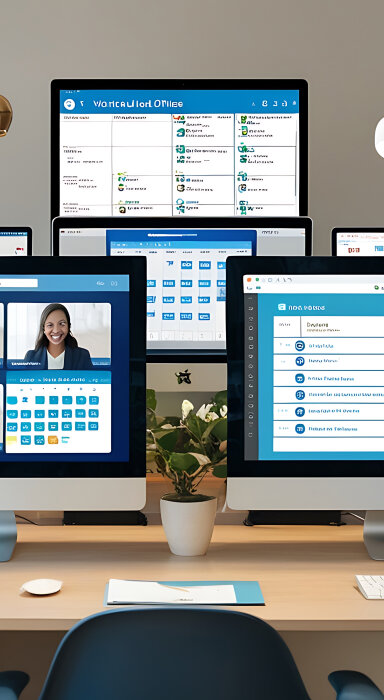 Illustration of a person sitting on a stool, working on a laptop with a to-do list and checkboxes in the background.