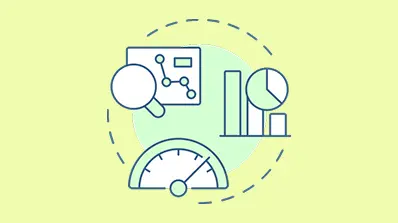 Illustration of various data analysis tools including a magnifying glass, charts.