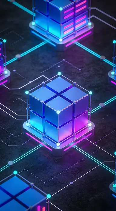 Abstract illustration with overlapping colorful shapes and lines, representing data or connections