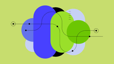 Abstract illustration with overlapping colorful shapes and lines, representing data or connections