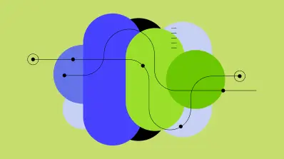 Abstract illustration with overlapping colorful shapes and lines, representing data or connections