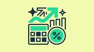 illustration of financial tools including a calculator, percentage symbol, and an upward-trending growth arrow.