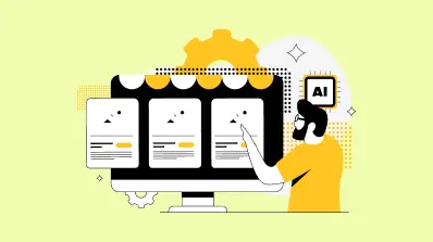 Hands typing with an 'AI Forecast' holographic dashboard and data charts.