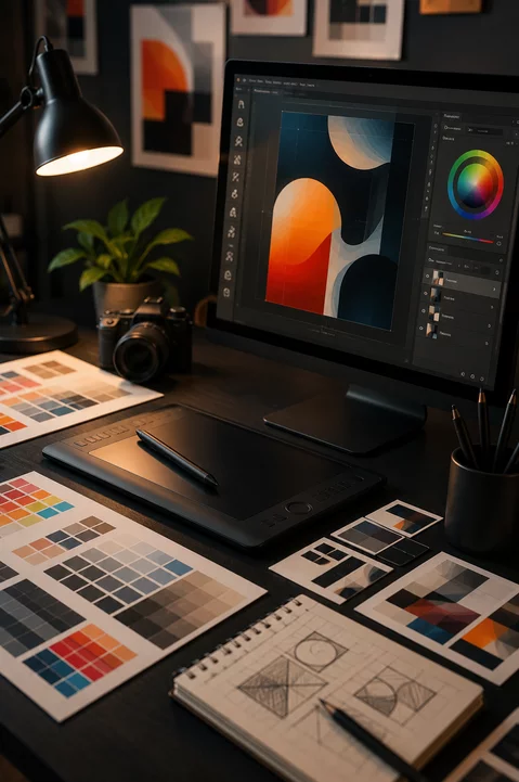 Designers planning mobile layouts with sketches and sticky notes, representing Design Services focused on UI/UX design services for creative digital projects.