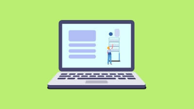 Laptop displaying web design and development services for product websites, highlighting service features and user interaction