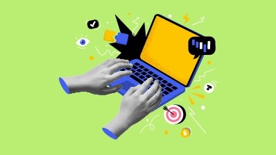 Web development and digital marketing company highlighting lead generation websites through a dynamic visual of a laptop and interactive elements