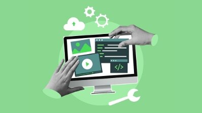 Hands editing a website on a computer screen, illustrating landing page optimization by a digital marketing service company