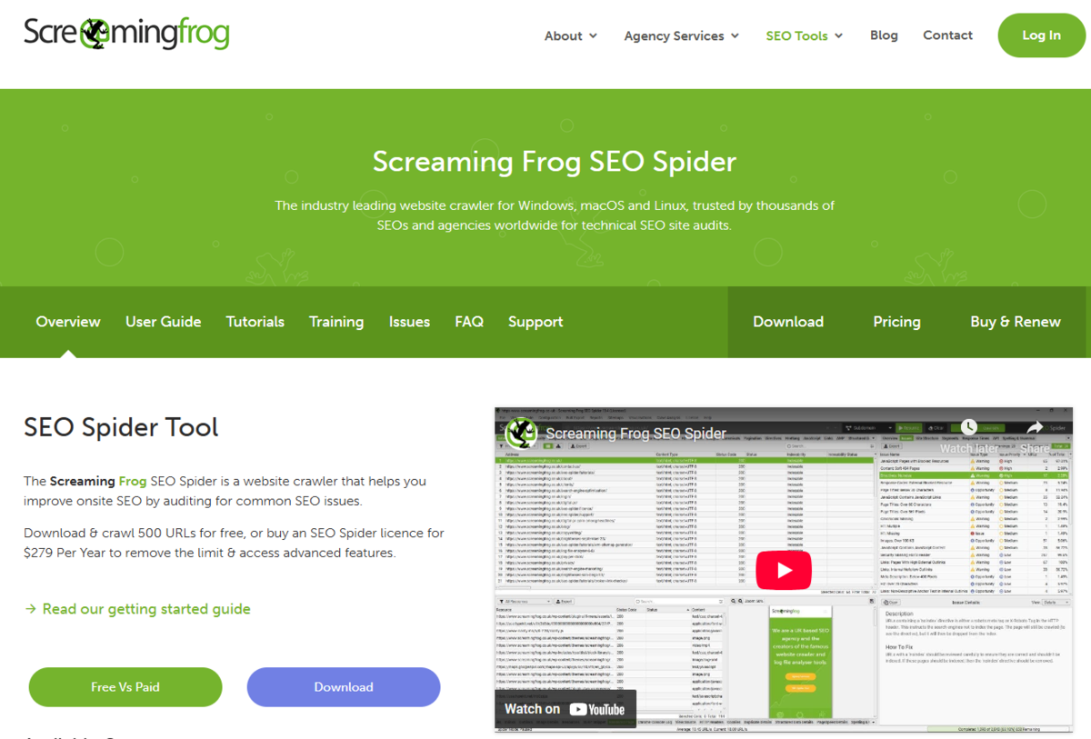 Screaming frog homepage