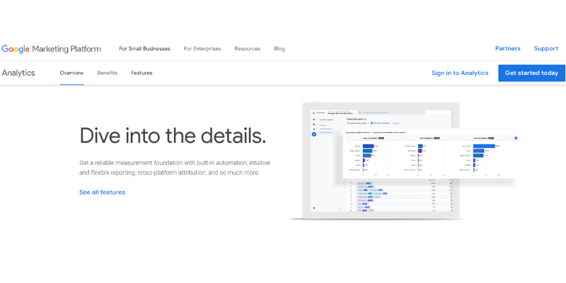 Google Marketing Platform page introducing Google Analytics 