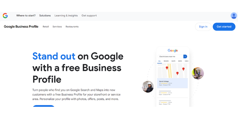 Google Business Profile homepage inviting users to stand out on Google Maps