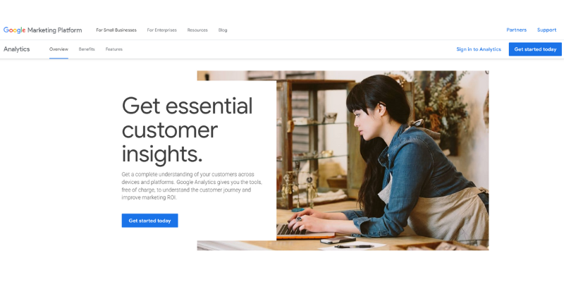 Google Marketing Platform page promoting customer insights with Google Analytics