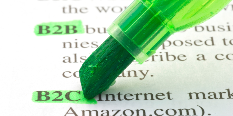 Close-up of a highlighted text showing B2B and B2C definitions